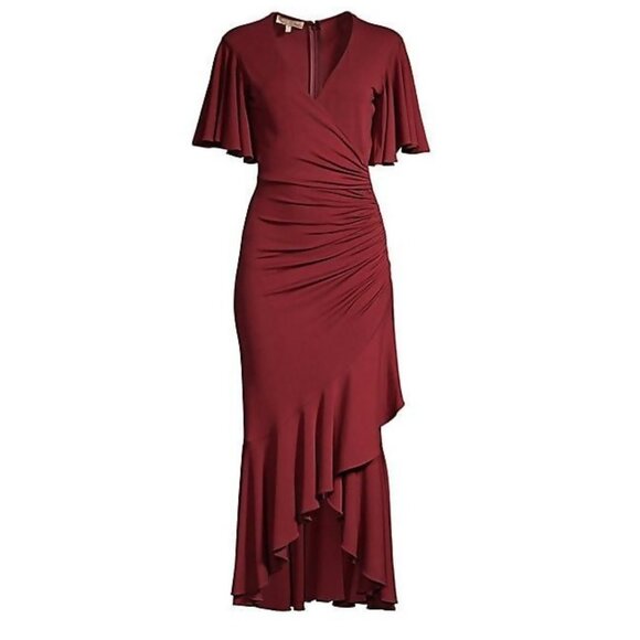 Michael Kors Collection burgundy gathered asymmetrical tiered maxi dress, 4 - Picture 10 of 10